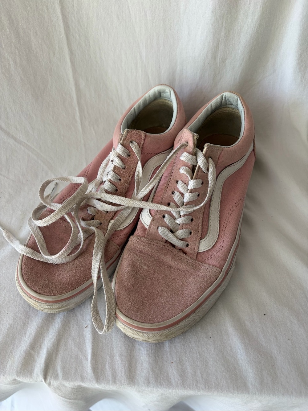 Vans Pink Low-Top Suede & Canvas Sneakers with White Stripe